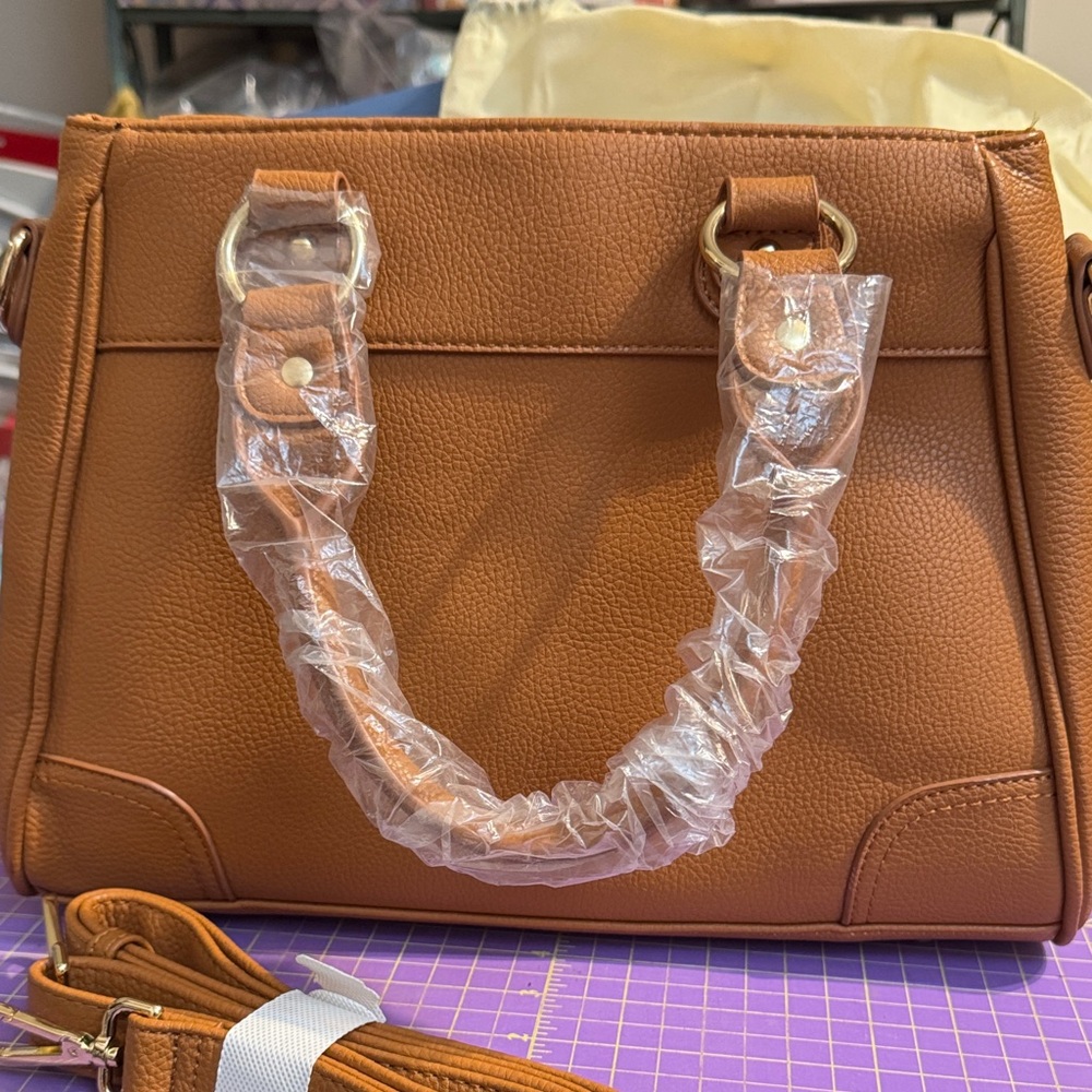 Danbury Mint NWT Tan and Brown Personalized Satchel Initials AS - Picture 2 of 8
